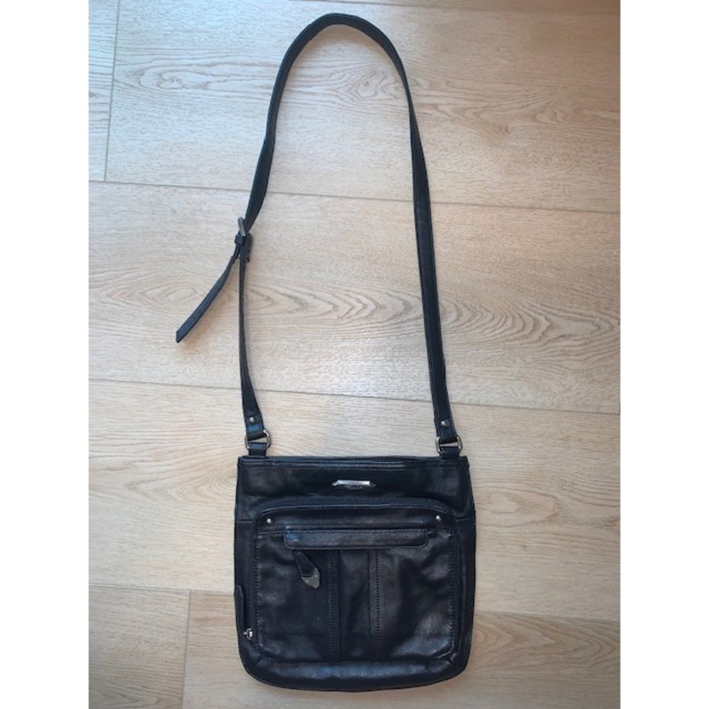 Perlina New York Black Leather Crossbody Bag Organizer‎ Messenger Purse